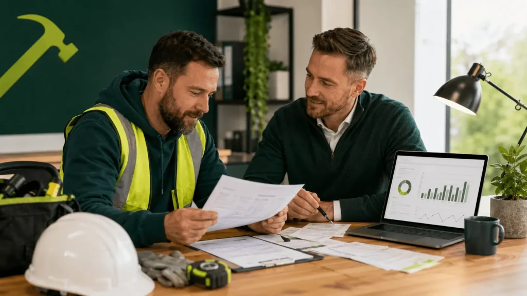 Tradesperson discussing CIS tax records with an accountant